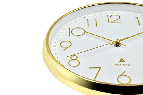 Image of Premium Contemporary Analog Wall Clock with Silent Sweep Noiseless Movement - Gold Frame - HD Clear Glass Surface - 12 inch / 30.5 cm - Model TIME Square