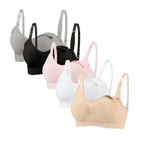 Consejos para Comprar Sujetadores premamá para Mujer disponible en línea para comprar. 41 YUGUO HOME Pack 5 Sujetadores de Lactancia Maternidad,Brasieres de Copas Extraíbles Ajustable Lencería sin Varillas Sujetador para Diario y Noche(L)