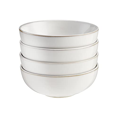 Image of Cooks Professional Set of 4 Nordic Cereal Bowls with Reactive Glaze | 16cm Large Modern Stylish Ceramic Stoneware Soup or Dessert Bowls | Microwave, Dishwasher, Oven & Freezer Safe Dinnerware | White