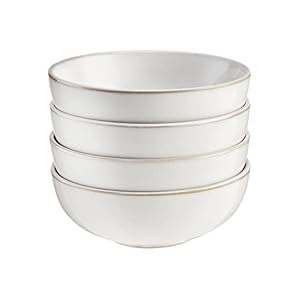 Cooks Professional Set of 4 Nordic Cereal Bowls with Reactive Glaze | 16cm Large Modern Stylish Ceramic Stoneware Soup or Dessert Bowls | Microwave, Dishwasher, Oven & Freezer Safe Dinnerware | White