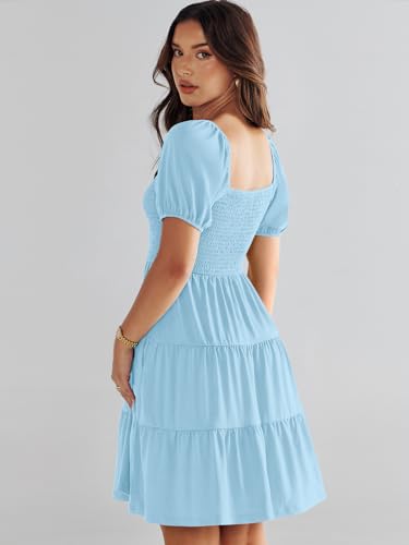 Image of ANRABESS Womens 2026 Summer Casual Dress Square Neck Puff Sleeve Boho Beach Vacation Short Dress