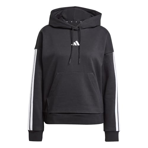 adidas Damen Essentials 3-Stripes Fleece Hoodie Sweatshirt Black/White M