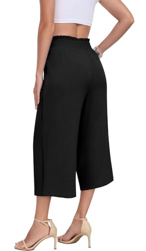 DILIUXING Womens Wide Leg Lounge Capri Pants with Pockets Lightweight High Waisted Adjustable Loose Tie Knot Trouser4