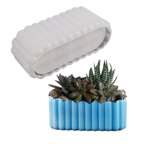 Oval Striped Cement Flowerpot Silicone Mold Concrete Succulent Planter Vase Mold Plaster Candle Pen Holder Epoxy Resin Mold