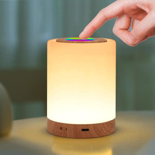 Gohytal Bedside Lamp Touch Dimmable Atmosphere LED Table Lamp 7 Colour Changing Portable Night Light USB Rechargeable Touch Sensitive Night Light for Bedroom Living Room Office Children Adults