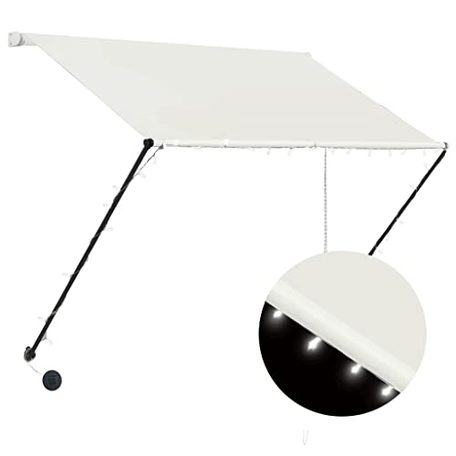 vidaXL Toldo Retráctil con LED Balcón Camping Aire Libre Protección Solar Pabellón Cubre Impermeable Exterior Ajustable Patio Crema
