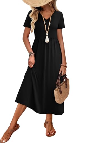 Image of OFEEFAN Summer Dresses for Women Flowy Casual A-Line Midi Dress Beach Vacation Sundresses with Pockets S-2XL