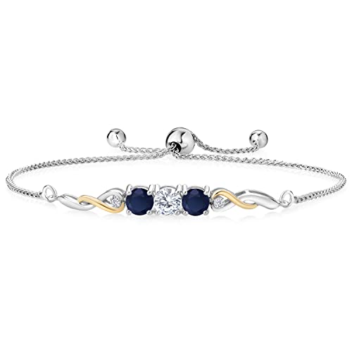 Two-Tone Gemstone Birthstone and Blue Sapphire and Accent Lab Grown Diamond Infinity Tennis Bracelet For Women In 925 Silver and 10K Yellow Gold | Round 5MM and 1.3MM | Fully Adjustable Up to 9 Inch