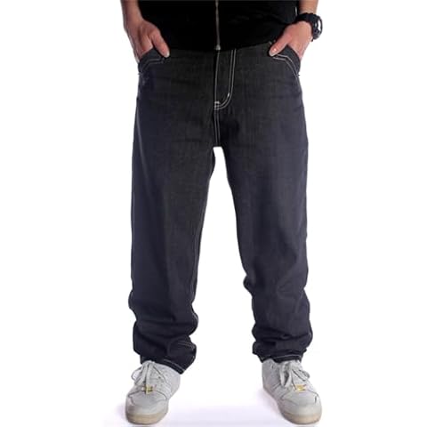 LUOBANIU Men's Baggy Jeans Loose Fit 90s Vintage Embroidered Denim Fashion Hip-hop Dance Skater Skateboard Pants 008 Black 30 Cover