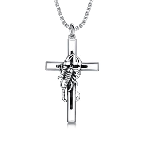 HARMONY BOLA Collier scorpion en argent sterling 925 avec pendentif en forme de croix - Bijou pour homme - Pour anniversaire, Noël, Argent sterling