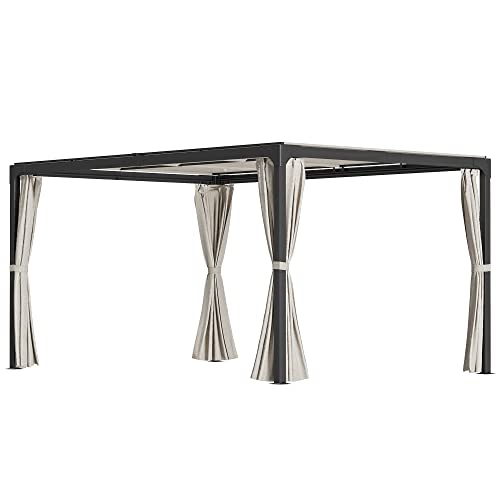 Outsunny Pergola carrée avec Toit Coulissant 2 Panneaux et Stores Structure métallique en Aluminium dim. 3 x 3 m - Beige