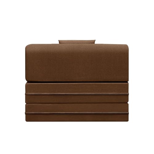 Image of Foldable One Seater Convertible Sofa Cum Bed (3x6 ft) with Cushion | Jute Fabric | Space-Saving Sofa for Living Room & Guest Room - Brown Color