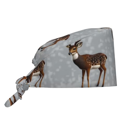 YYHHAOFA Breathable Work Hat Grey Plum Deer Printed for Chef, Nursing, Spa, Facial Care, Fitness