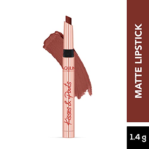 Image of JAQULINE USA Kisses & Pouts Matte Lipstick | Transfer Proof | Smudge Proof | Enriched with Vitamin E | Lightweight | High-Impact Colour | Long Lasting | 1.4g (Steamy Kiss)