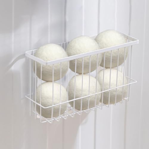 Magnetic Dryer Ball Holder for Laundry Room Dryer Ball Organization Magnetic Lint Bin for Laundry Room Wool Dryer Ball Organizer Iron Dryer Ball Container for Laundry Room StorageWhite