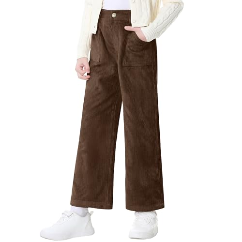 Image of Rolanko Girls Wide Leg Corduroy Pants High Waist Trousers Vintage Kids Pants Streetwear Casual 4-12 Years