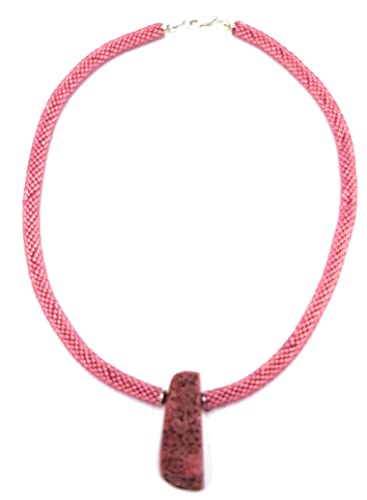 Häkelkette in rosa mit Rhodonit-Stein