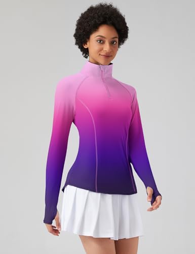 Image of LOMON Women Long Sleeve Shirts Sun Protection 1 /4 Zip Summer Quick Dry Hiking Shirts Quarter Zip Pullover for Women