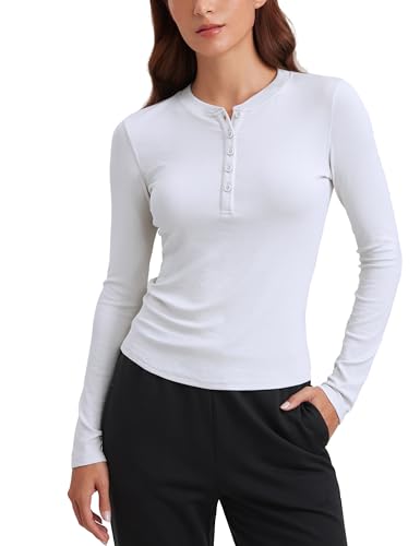 CRZ YOGA Ribbed Modal Henley Long Sleeve Top White XX-Small