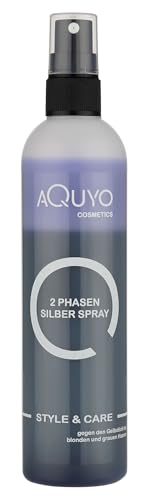 AQUYO Cosmetics Anti Gelbstich Silber Spray für blondes und graues Haar (200ml) | 2 Phasen Silberspray Conditioner spendet dem Haar Feuchtigkeit, gibt Glanz und verbessert die Kämmbarkeit