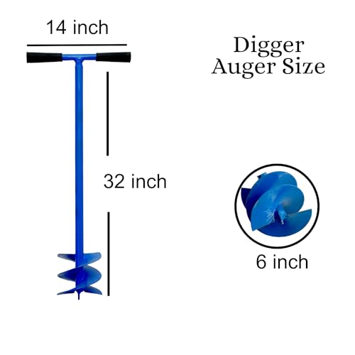 Jappy Agro Hole Digger, Manual Digging Earth Auger, Post Hole Soil Digging Machine, Farming Tool (Heavy Duty, Double Blade, 6 Inch Tempered Auger, Blue Color, 1 pc)