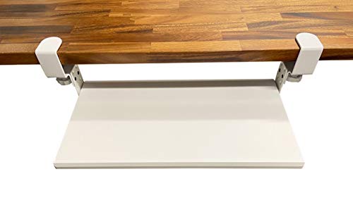 Stand Up Desk Store Compact Clamp-On Retractable Adjustable Keyboard Tray/Under Desk Keyboard Tray | Increase Comfort and Usable Desk Space | for Desks Up to 1.5" (24.5â€ x 11.5â€) (White) (Small)