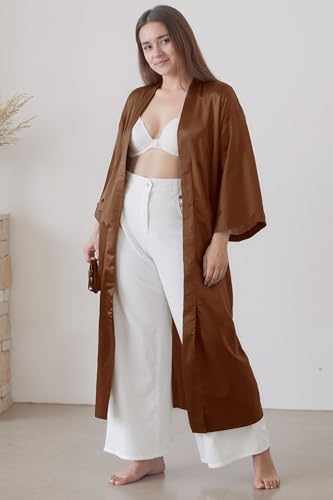 Image of PRODESIGN Satin Kimono Robe Women Long Silky Kimono Bathrobe Sleepwear Wedding Bridesmaid Robe