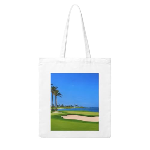 Reusable Heavy-Duty Canvas Tote Bag, Golf Course handbag 15.75x13.87 Inch, Large Eco-Friendly Shopping Tote for Travel, Gym, Gifts, Machine Washable