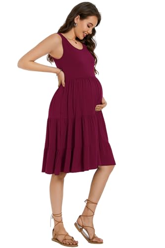 Image of Smallshow Women's Sleeveless Ruffle Tank Maternity Dress | Pregnancy Clothes,Ruffle ,Sleeveless