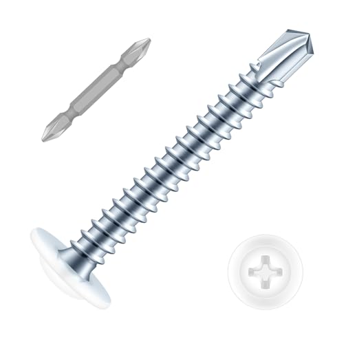 #8 x 1-1/2" Sheet Metal Screws, 150 PCS Etauwe Fast Self Tapping Screws for Metal, Phillips Modified Truss Head Self-Drilling Screws, Screwdriver Bit Included, White Head