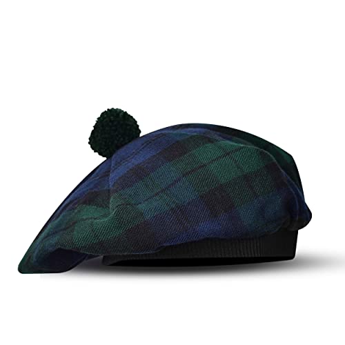 Scottish Hat Tam o Shanter Scottish Bonnet Tartan Hat P.V Tartan (Polyviscose) Wool Blend with Pompom | One Size fits All.