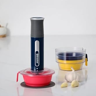 Brewine USB Cordless Vegetable Chopper & Garlic Peeler, 400ml Glass Bowl, Chop, Mince, Puree & Whisk, Stainless Steel Blades, Anti-Skid Pad, One-Touch Operation, 3 Mini Bowls Included, Rechargeable