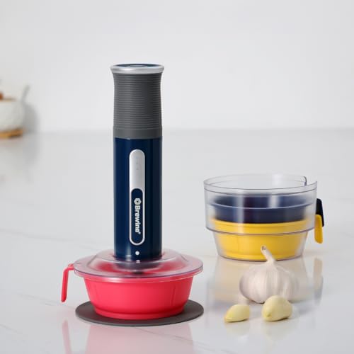 Brewine USB Cordless Vegetable Chopper & Garlic Peeler, 400ml Glass Bowl, Chop, Mince, Puree & Whisk, Stainless Steel Blades, Anti-Skid Pad, One-Touch Operation, 3 Mini Bowls Included, Rechargeable
