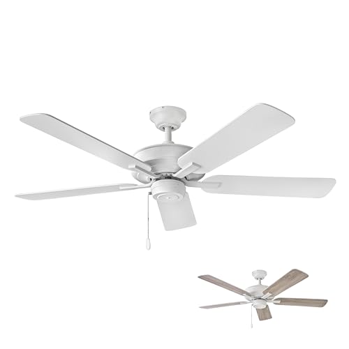 Hinkley Metro 52' Indoor Dual Mount Ceiling Fan with No Light - Traditional Style, Reversible Wooden Fan Blades - Chalk White & Weathered Wood - Remote Sold Separately