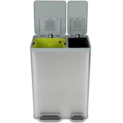 Simpli-Magic 16 Gallon (38L x 22L) Dual Compartment Step Trash Can Kitchen Garbage Can with Waste & Recycling Bins Slow-Close Lid, Odor Control, Hands-Free, Inner Bases, Brushed Stainless Steel