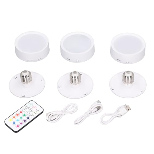 plplaaoo 3 PCs LED Puck Light 4 Farben Dimmbare Timing wiederaufladbare batteriebetriebene LED -Push -Lampe mit E26 Basisfernbedienung für Wohnkultur Küchenschlafzimmer