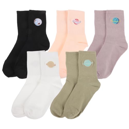 Calcetines de tubo medio escolar y juvenil diseño de planetas moda casual para vestir a diario