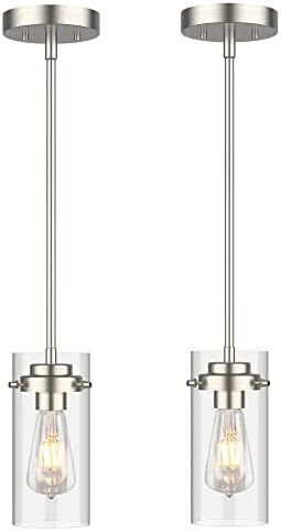 EAPUDUN Pendant Light (2 Packs), Kitchen Lights Ceiling Hanging, Kitchen Light Fixtures Brushed Nickel Finish, Farmhouse Pendant Lighting for Kitchen Island Room-PDA1353-B-BNK