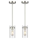 EAPUDUN Pendant Light (2 Packs), Kitchen Lights Ceiling Hanging, Kitchen Light Fixtures Brushed Nickel Finish, Farmhouse Pendant Lighting for Kitchen Island Room-PDA1353-B-BNK