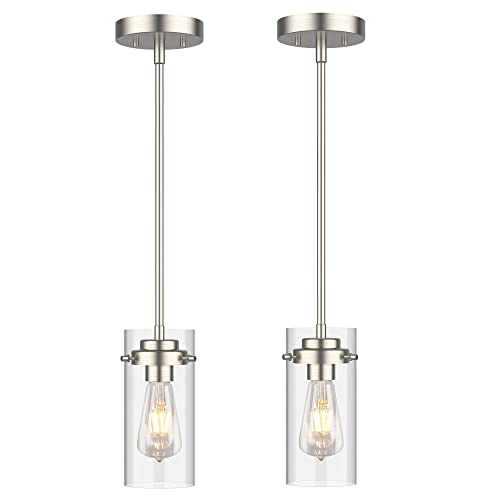 EAPUDUN Pendant Light (2 Packs), Kitchen Lights Ceiling Hanging, Kitchen Light Fixtures Brushed Nickel Finish, Farmhouse Pendant Lighting for Kitchen Island Room PDA1353-B-BNK by EAPUDUN - Used condition - CA$73.22