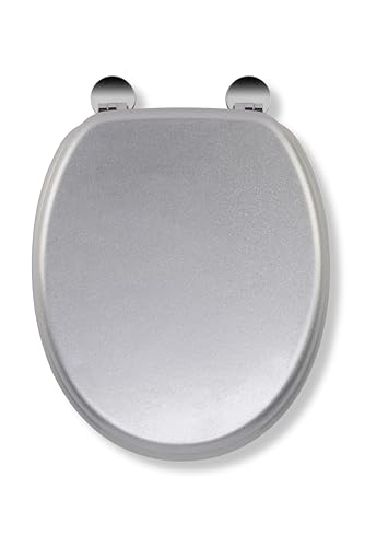 Croydex Flexi-Fix Silver Quartz Toilet Seat - Adjustable Hinges with Top & Bottom Fixings Include and an Antibacterial Treated Surface, Heavy Duty Wooden Toilet Seat