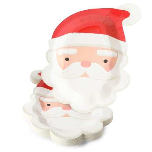 BLUE PANDA 24 Pack Santa Claus Paper Plates, Christmas Party Plates, Xmas Supplies for Winter Holiday Celebrations with Family and Friends (7.5 x 10 Inch)