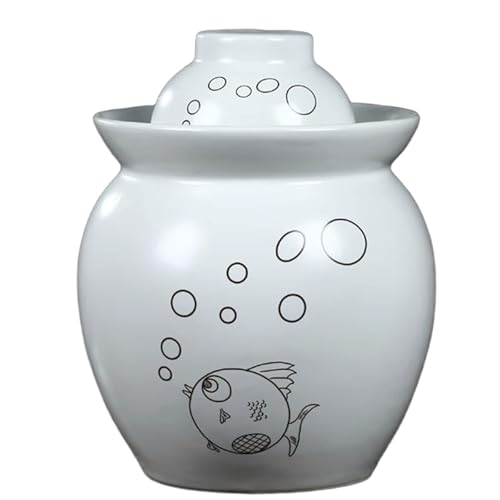DECORN Tarro de Porcelana Tradicional China para encurtidos, Tarro de fermentación con Tapa hermética, Fermentador de gres para Salsa de Kimchi, Cerámica de Jingdezhen,F,1.5kg
