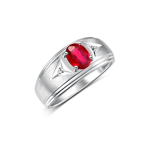 Image of Rylos Men's Rings Classic Design 8X6MM Oval Gemstone & Sparkling Diamond Ring - Color Stone Birthstone Rings for Men, Sterling Silver Rings in Sizes 8-13. Elevate Your Style with Timeless Elegance!