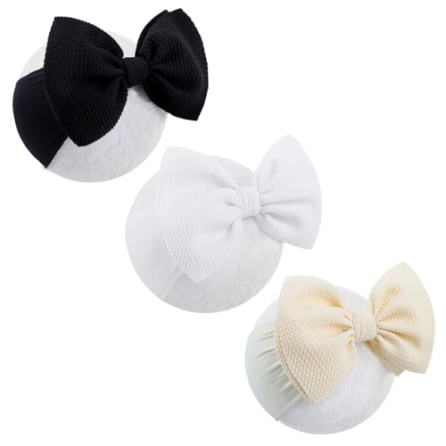 Image of ONENINEDREAM 6'' Large Tied Bow Baby Headbands Handmade Hairbands with Bows High Stretchy Soft Nylon Headbands Baby Hair Accessories for Infant Baby Girls Black White Beige
