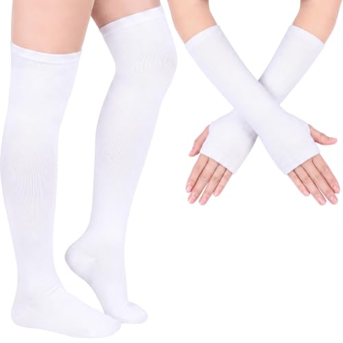 Image of Geyoga Striped Arm Leg Warmers Set Fingerless Gloves