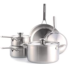 Merten & Storck Tri-Ply Stainless Steel 8 Piece Cookware Pots & Pans Set,Professional Cooking,Multi Clad,Measurement Markings,Drip-Free Pouring Edges,Durable Glass Lids, Induction,Oven&Dishwasher Safe