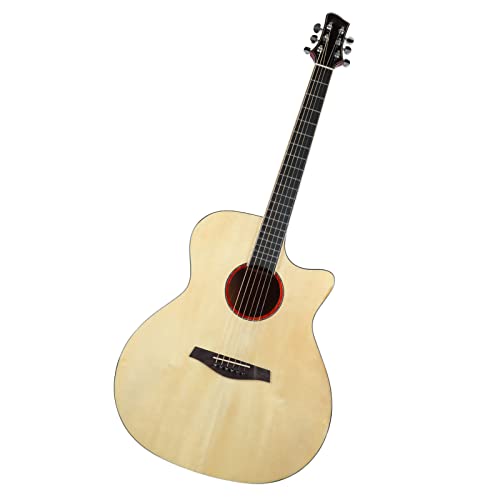 Guitare acoustique, son plus riche, cadeau de guitare folk épicéa et acajou, texture fine à faible pression pour les voyages(Couleur du bois) - Les Beatles, Paul McCartney, John Lennon, RIngo Starr, George Harrison Guitare acoustique, son plus riche, cadeau de guitare folk épicéa et acajou, texture fine à faible pression pour les voyages(Couleur du bois)