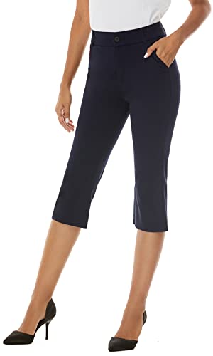 Women's Barely Bootcut Capri Pants Stretchy Capri Dress Pants with Pockets3