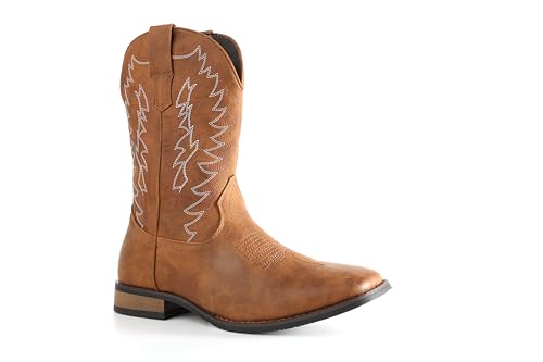 Image of IUV Cowboy Boots For Men Wide Foot Square Toe Western Boots with Classic Embroidered Durable Slip on Boots